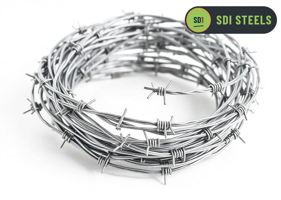 Coil of galvanized barbed wire with reverse-twist barbs
