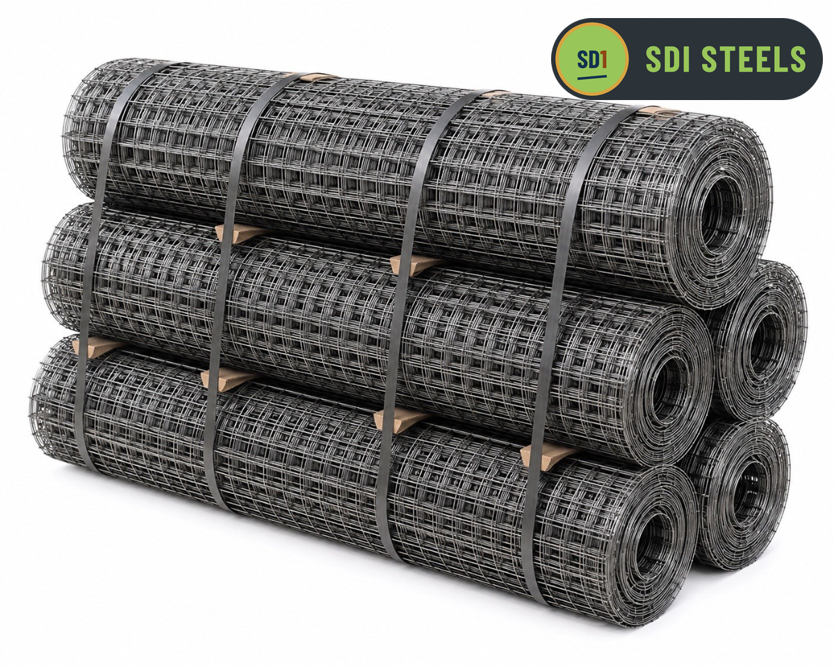 Stacked rolls of galvanized welded wire mesh